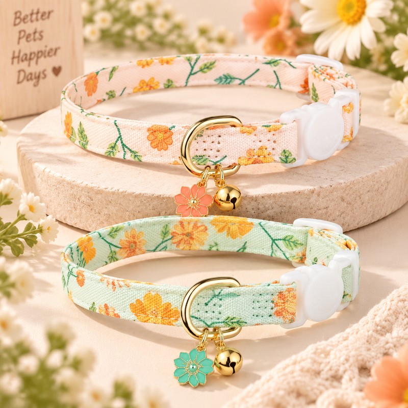 Cotton Breakaway Cat Collar with Bell – Cute Adjustable Kitten