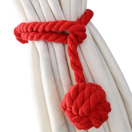 Melaluxe 4 Pack Curtain Tiebacks - Heavy Duty Curtain Rope Tieback, Handmade Rural Decorative Curtain Holdbacks (Red)