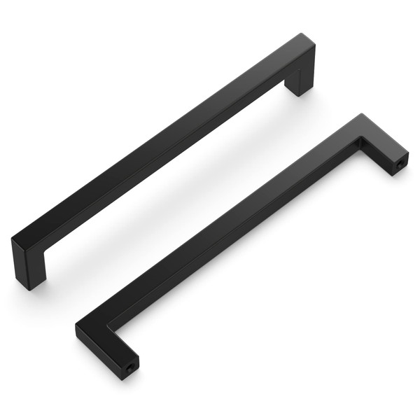 Hickory Hardware 10 Pack Solid Core Kitchen Cabinet Pulls, Luxury Cabinet Handles, Hardware for Doors & Dresser Drawers, 6-5/16 Inch (160mm) Hole Center, Matte Black, Skylight Collection