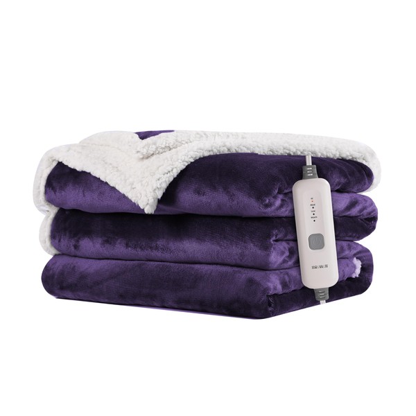 BRILLIO Electric Heated Blanket Flannel & Sherpa 50"x60" Throw Size