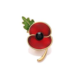 Enamel Poppy Brooch for Women Men Beautiful Green Leaf Poppy flower Brooches Lapel Pins for Remembrance Day Armistice Day Badge Souvenir Accessories (Gold)