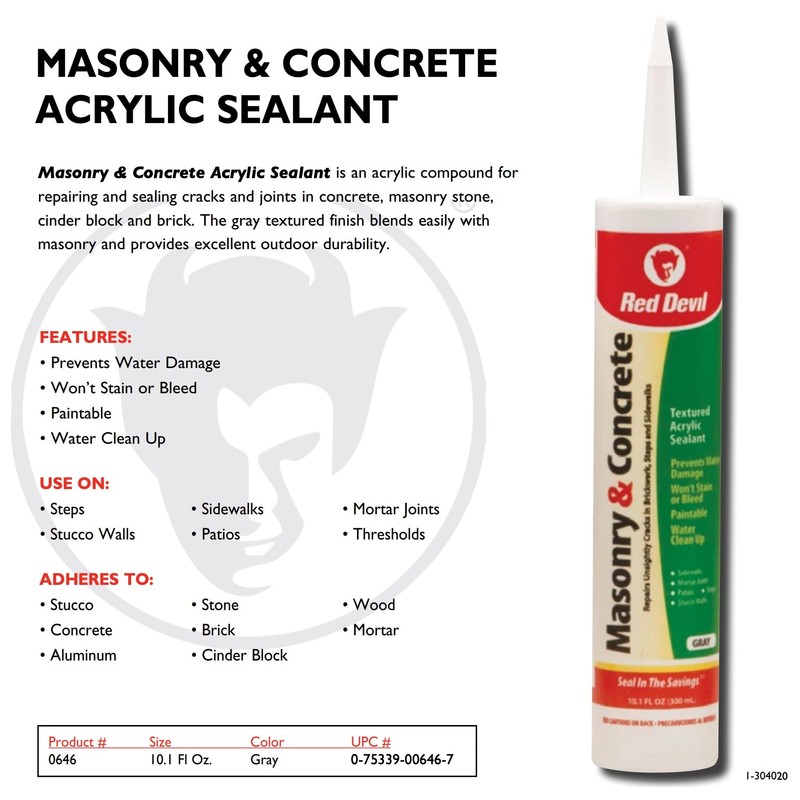 Red Devil 0646 Masonry and Concrete Acrylic Sealant, 10.1 oz.,