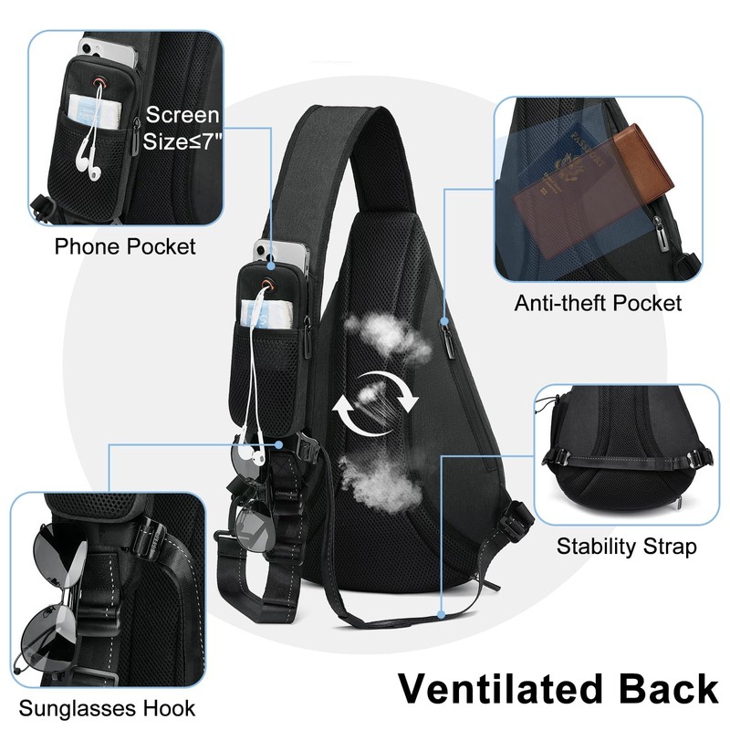 TUDEQU Sling Bag for Women,8 Pockets Sling Bag One Strap