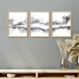 SIGNWIN Framed Pastel Fog Wall Art, Set of 3 Black Gray Environment Wall Decor Prints, Nature Wilderness Wall Décor for Living Room, Bedroom - 11"x14" Natural