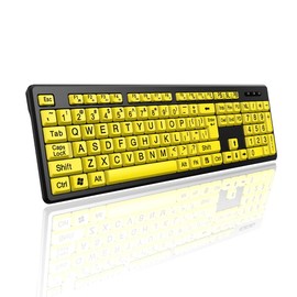 Large Font Yellow Elderly Keyboard Large Print Computer Keyboard, Wired USB High Contrast Keyboard with Oversized Print Letters, Computer Keyboards Wired Keyboard for Seniors, Elderly
