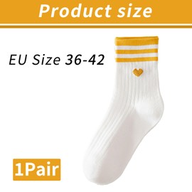 xianshi 1 Pair of Women's Tennis Socks 39-42, Women's Socks 39-42, White Socks with Heart, Tennis Socks with Motif, Love Funny, Made of Cotton Heart Socks, yellow, 39 - 42