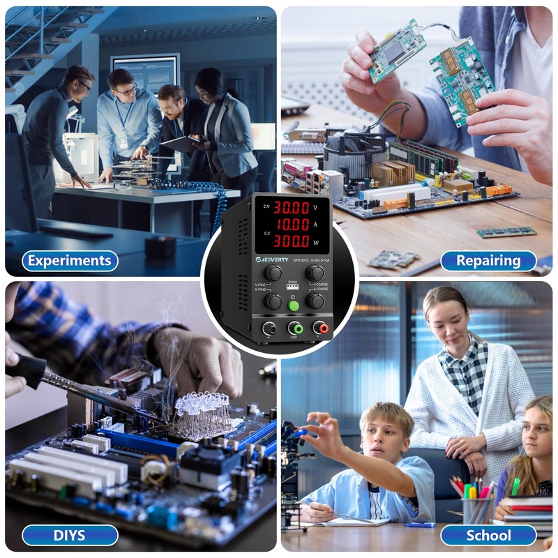 Jesverty DC Power Supply Variable, 0-30V 0-10A Adjustable Switching DC