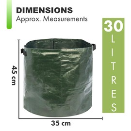 Navoys 2 Large Planter Grow Bags - 30 Litre Capacity, Heavy Duty, Water Resistant, Vegetable Planter Ideal for Mushrooms, Fruits, Root Veg and More, with Drainage Holes and Carry Handles, Green