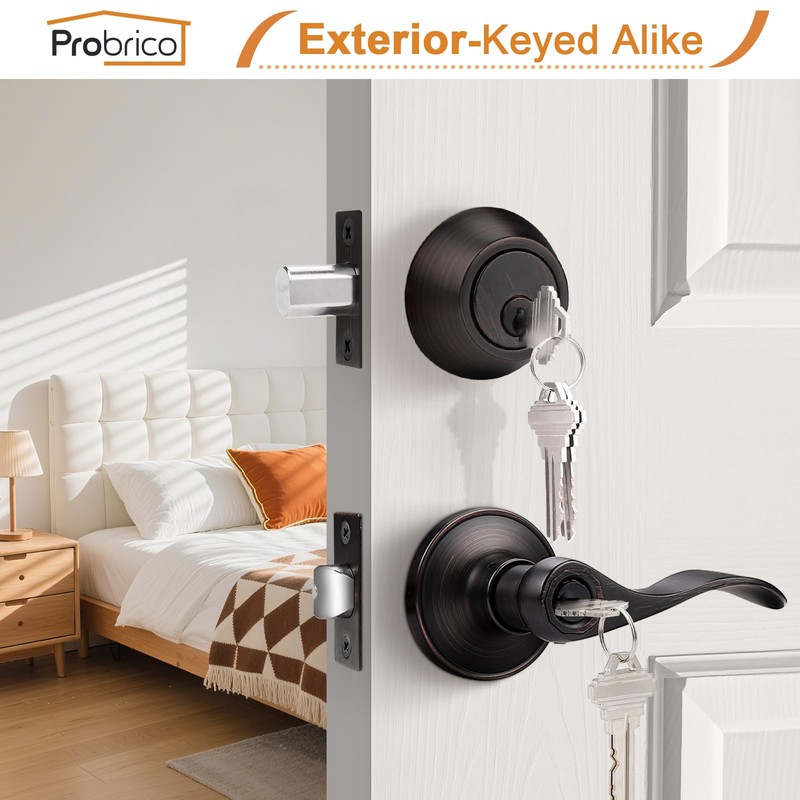 Probrico Front Door Handle 3 Sets-Front Door Entry Lever and