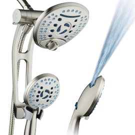 Hotel Spa AquaCare As-Seen-On-TV High Pressure Handheld/Rain 80-mode 3-way Shower Head Combo with Adjustable Arm - Anti-clog Nozzles, Tub & Pet Power Wash, 6 ft. Stainless Steel Hose, Nickel Finish