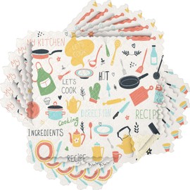 Kitchen Tools Doodle Pattern Dish Towel Cleaning Cloth Bath Hand Towels 11x11 IN Super Absorbent Lint Free Tea Bar Car Soft Towel Kitchen Accessories Set of 6