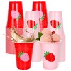 FYSUIMU 100Pcs Strawberry Plastic Cups 16Oz Red Pink Sweet Berry
