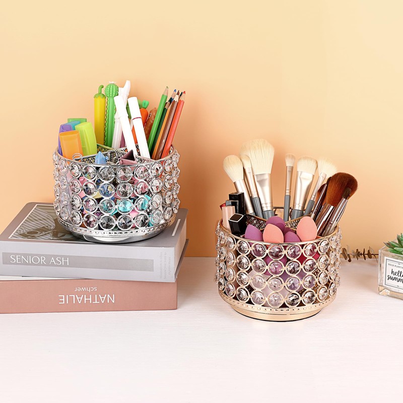 BTSKY Crystal 360 Degree Rotating Desk Organizer Decorative Storage Box