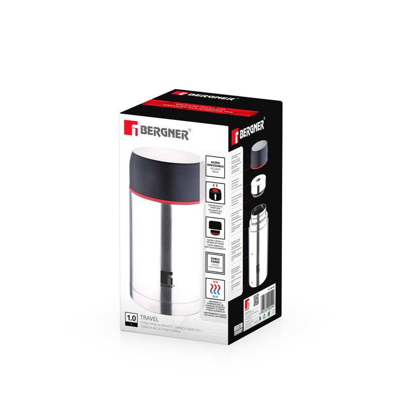 Bergner Travel Vacuum Food Jug, Stainless Steel, Polypropylene, Silver, 1000