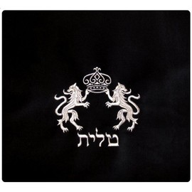 Lions and Crown in Silver Threading Navy Blue Velvet Extra Large Tallit Bag