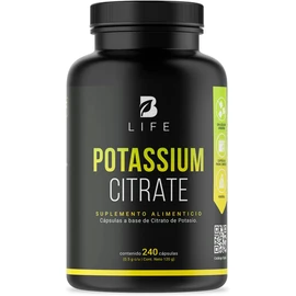 B Life Company Citrato de Potasio 800 mg de Potasio (Provenientes de 1000 mg). Ingredientes Naturales de 240 Cápsulas. Potassium Citrate