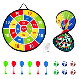 Double-Sided Dartboard for Children - 66 cm, Double-Sided Dart Game Toy Foldable with 6 Balls 6 Arrows, Outdoor Indoor Game Choice for Boys Girls Play