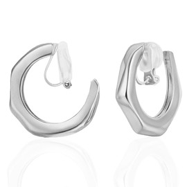 FAN&LOUIS Silver Hoop Clip On Earrings for Women, Non Pierced Trendy Small Hoop Hypoallergenic Dainty Painless Lightweight Clip-On Earrings