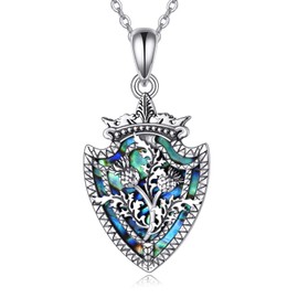 AXELUNA Scottish Thistle Necklace Sterling Silver Shield Abalone Shell Pendant Necklace Jewelry Gift for Women
