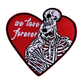 Skull Forever Love Heart Iron On Patch, Couple Lover Skull Embroidered Sew On Patches for Clothes Jacket Jeans Dress Backpacks