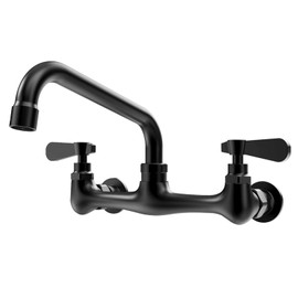 BWE Wall Mount Kitchen Faucets 8 Inch Center Commercial Kitchen Sink Faucet with 8" Swivel Spout 2 Handle Wall Mounted Utility Laundry Sink Faucets, Utility Sink Faucet