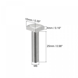 sourcing map Square Head Bolt, 2pcs M6x25mm Fully Thread 304 Stainless Steel Grade C Square Machine Screws