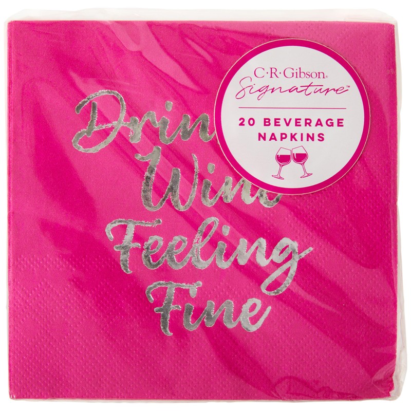 C.R. Gibson TW4-25851 Drinking Wine Feeling Fine Disposable Paper Cocktail