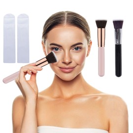 LIANRISES 2pcs Foundation Brush for Liquid Makeup, Flat Liquid Kabuki Foundation Brush Pink and Black for Cream Powder Blush With 2 Protective Bags