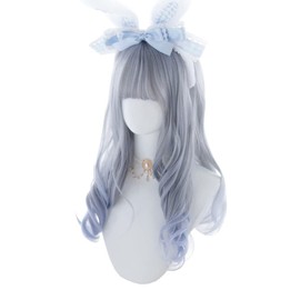 Lolita Wig, Harajuku Style, GAL Series, Cosplay Wig, Gothic Loli, Heat Resistant, Women's (Gray, Light Blue), Mesh, Long, Curly Hair, Forest Girl, Dream, Cute, Princess, Small Face, Party, Costume, Everyday Wig (Light Blue)