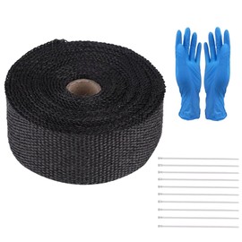 Heat Protection Tape, Exhaust Tape Manifold Tape, Basalt Fibre, Heat Protection Exhaust Bandage 5 m, for Exhaust Manifolds of Motorcycles, with 10 Pieces Cable Ties & 1 Pair of Disposable Gloves
