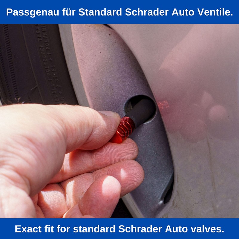 8 Pcs Red Aluminium Valve Caps for Car Schrader Valves