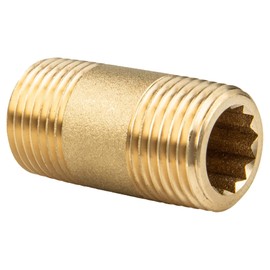 tecuro Pipe Double Nipple, Male Thread on Both Sides R 1/2 Inch x 40 mm MS Blank, CW617N, According to Drinking Water Regulation 50930-6, with Internal Polygon