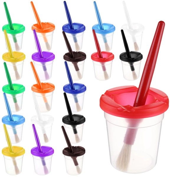 Yarlung Set of 20 Spill-Proof Paint Cups with Paint Brushes