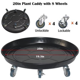 ARTLINE Round Plant Stand with Lockable Wheels, Heavy Duty for Indoor Outdoor, Large Rolling Dolly Planter Caddy on Casters to Carry Potted Flower Pot, Round Metal Tray NO Holes, Black