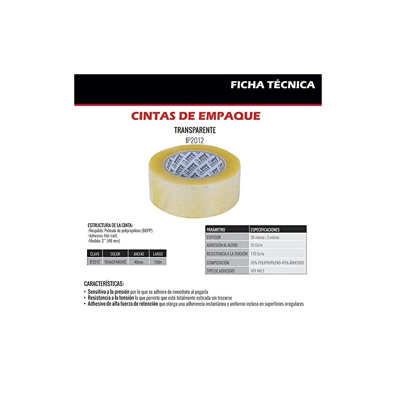 Cinta adhesiva de Empaque 2" x 150m Transparente Uso General
