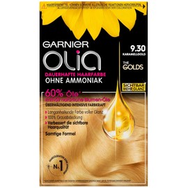 Garnier Olia Öl-Coloration, dauerhafte Haarfarbe, ohne Ammoniak für einen angenehmen Duft, intensive Farbkraft, 9.30 Karamellgold, 60 g