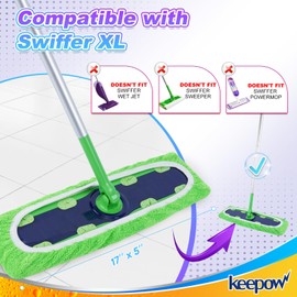 KEEPOW Reusable Mop Refill Pads Replacement Compatible with Swiffer Heavy Duty Wet Mopping Cloths, XL Wet Pads, Dry Sweeping Cloths for Hardwood Floor Cleaning, 2 Pack