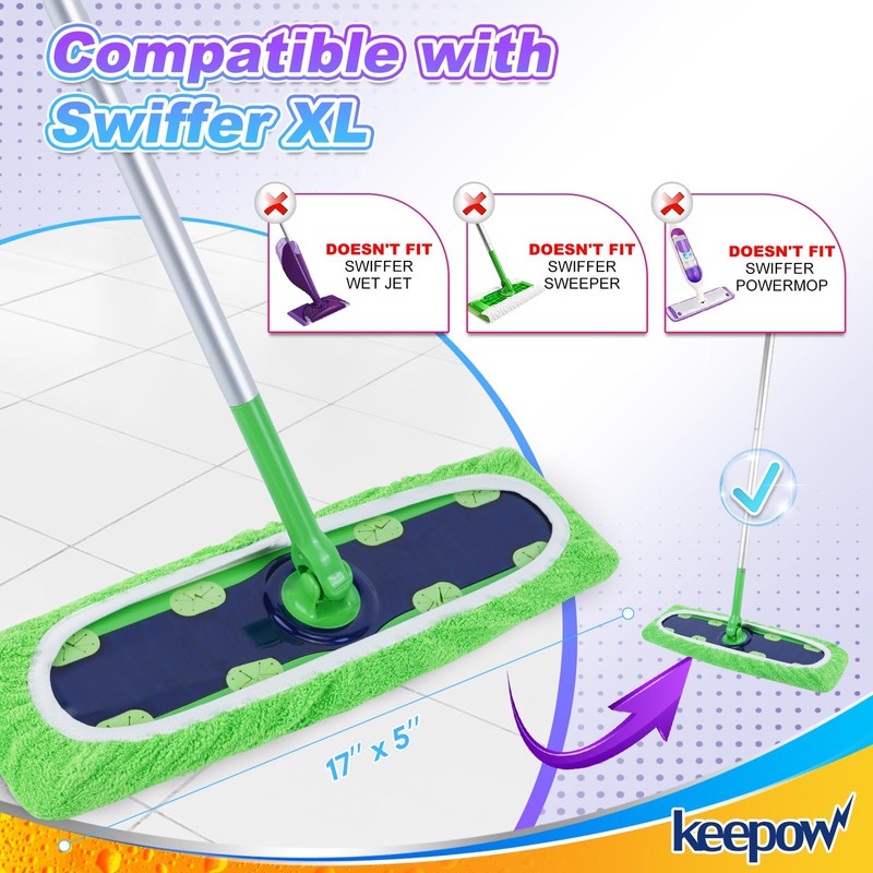 KEEPOW Reusable Mop Refill Pads Replacement Compatible with Swiffer Heavy