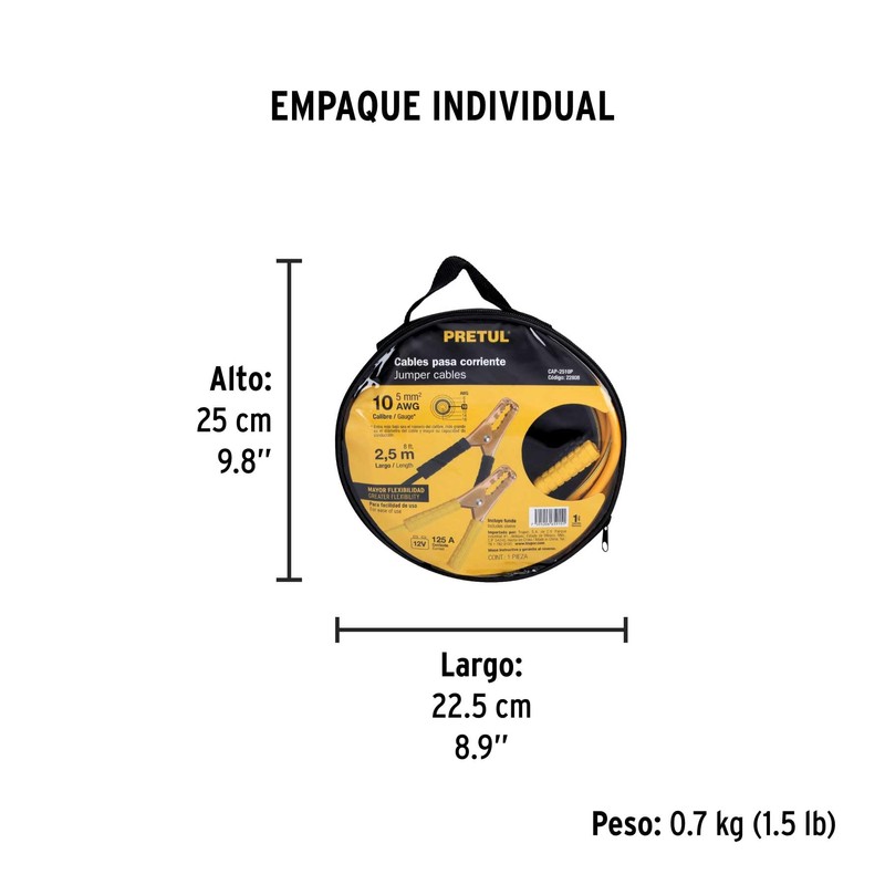 Pretul CAP-2510P, Cables pasa corriente, 2.5 m, calibre 10 AWG