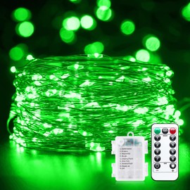 33Ft 100 LED Outdoor String Lights, Green Fairy Lights Battery Operated with Remote, Waterproof Twinkle Lights for Bedroom Dorm Patio Tapestry Backyard Garden Party Indoor St. Patrick Decoration