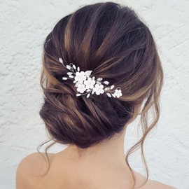 Jeairts Flower Wedding Hair Vine Silver Pearl Bridal Headband Glitter Rhinestone Leaf Headpiece Crystal Hair Accessories for Women