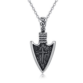 YAFEINI Arrowhead Necklace Sterling Silver Norse Viking Arrow Pendant Amulet Necklace Birthday Jewelry Gifts for Men
