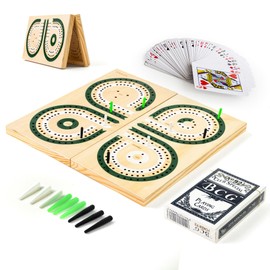 Cribbage Board Game Set, 3-Track Premium Wooden Cribbage Board with Magnetic Lock & Large Storage, 9 Metal Pegs, 2 Decks of Playing Cards - Classic Board Games for Adults Family (Instruction Include)