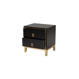 HomeStock Rococo Romance Modern Glam End Table 51.2 x 18.5 x 24.4 Black Finished Wood and Gold Metal with Two Drawers and Rectangular Pulls