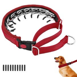 Martingale No Pull Dog Collar for Large Medium Small Dogs, Heavy Duty Nylon Reflective Adjustable Anti Pull Slip Collar with Buckle for Training Walking L Red