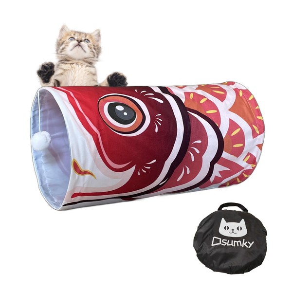 Dsumky Cat Tunnel with Fish Design, Plush Toy Ball, Easy