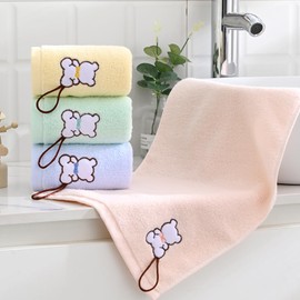 sense gnosis 100% Cotton Kids Facial Towels, Bear Fingertip Towels for Bathroom Children Towels with Hanging Loop 10 x 20 inches(4 Pack in 4 Color)