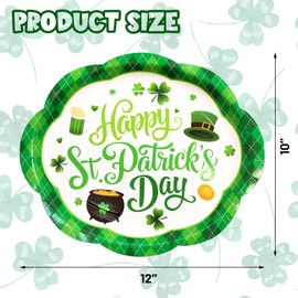 Fancy Land 30 Pcs St Patrick’s day Oval Paper Plates 10 x 12 Inches Disposable Dinner Platters Heavy Duty Dinnerware Bulk Green Party Supplies Decor