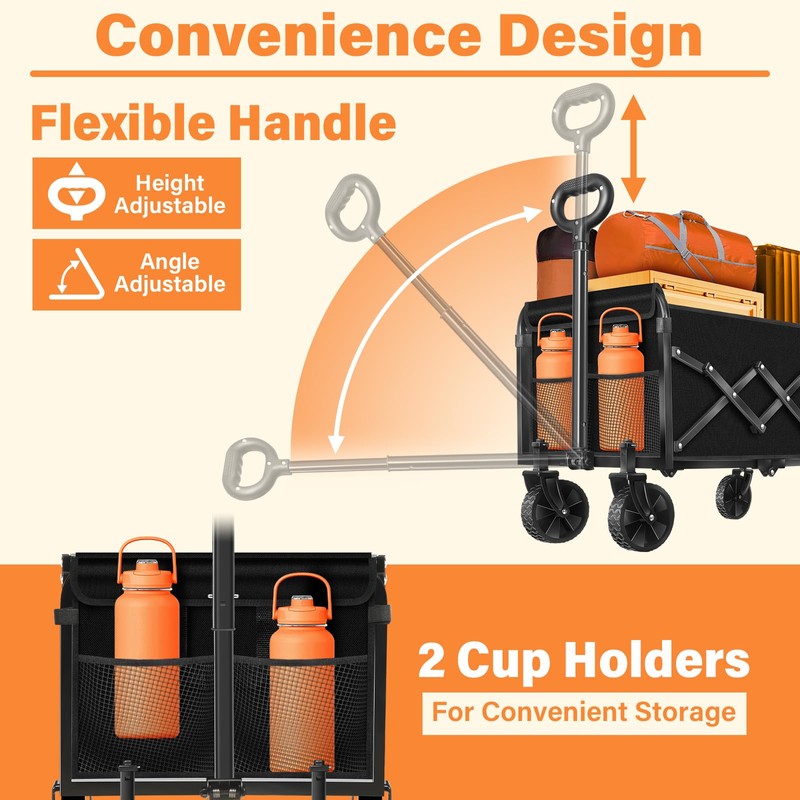 Wagons Carts Foldable,360lbs Collapsible Wagon with Wheels, Lightweight Foldable Wagon
