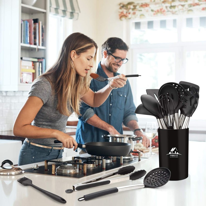 MIBOTE Silicone Kitchen Utensils Set, Cooking Utensils Set with Heat